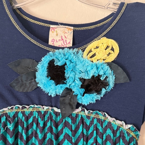 PinkVanilla Chevron Dress with Navy and Teal Accents - Picture 3 of 5